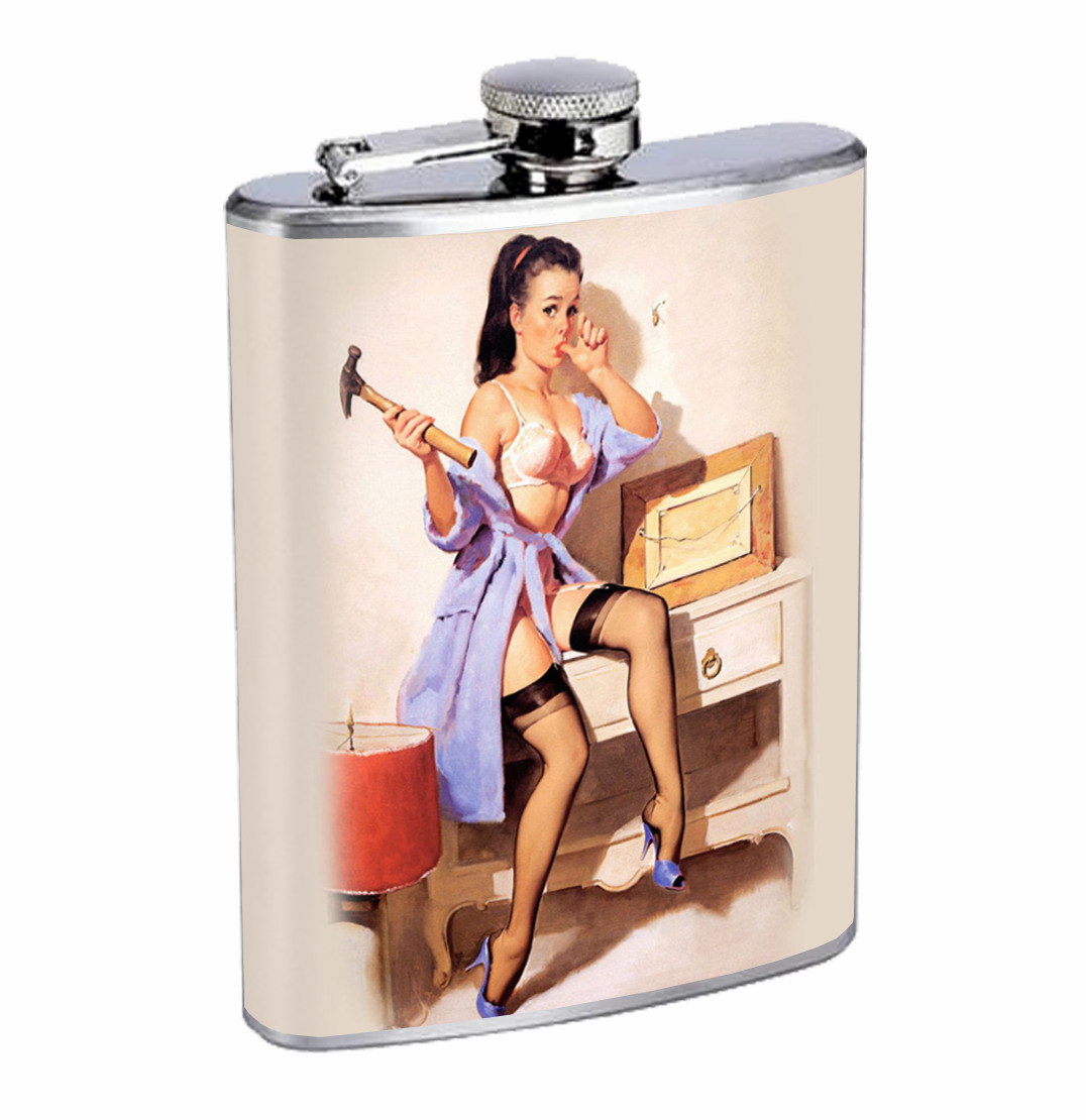 Flask 8oz Stainless Steel Pin Up Girl Design-020