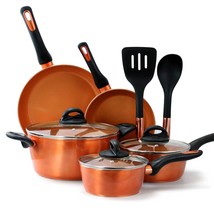 Gibson Home Hummington 10 Piece Ceramic Nonstick Aluminum Cookware Set in Coppe - £118.08 GBP