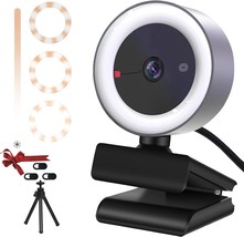 HD 1080P Webcam with Microphone Streaming Webcam with Built in Privacy Cover and - £40.59 GBP