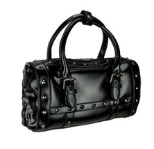Black Studded Double Skull Satchel Handbag - £68.91 GBP