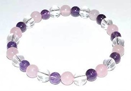 6mm Amethyst, Rose Quartz &amp; Quartz Bracelet - £15.31 GBP