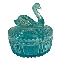 Jeanette Glass Blue Swan Powder Box Trinkets Vintage Candy Lipstick Holder Lid - £29.88 GBP