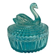 Jeanette Glass Blue Swan Powder Box Trinkets Vintage Candy Lipstick Holder Lid - £29.54 GBP