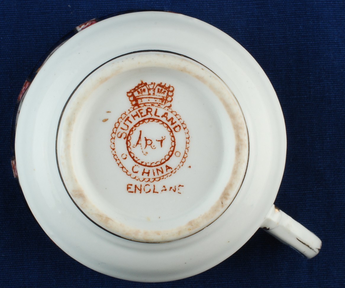 Sutherland China Antique Cup & Saucer Set Cobalt Blue w Rust 764 Art Item image 4