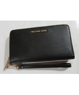 Michael Kors Jet Set Travel Large Flat MF Leather Phone Case Wallet Black - $69.17 CAD