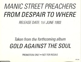 Manic Street Preachers CD From Despair To Where Promotional Single 1993 - £1.55 GBP