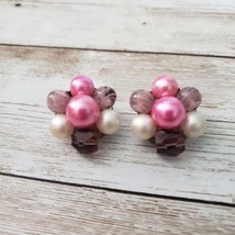 Vintage Clip On Earrings - Pink Tones Cluster - $14.99