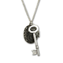 Locket And Key Necklace Boho Chic Diy Photo Locket Charm 34&quot; Long Metal Chain - £6.38 GBP