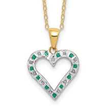 Sterling Silver Gold Plated Diamond &amp; Emerald Heart Pendant Approx. Width 17 mm - £42.13 GBP