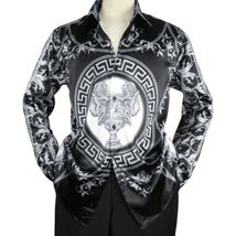 Men Satin Silky Shirt Oscar Banks Turkey Singer Stage Performer 6432 Black Lions image 2