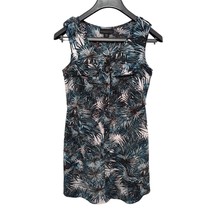 Attention Teal Blue Green Black Tropical Button Front V-Neck Sleeveless Dress XS - £39.50 GBP