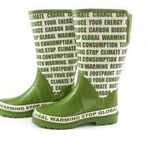 Sporto Rain Boots Green Stop Global Warming Environment Activist Womens 8 M - $44.43