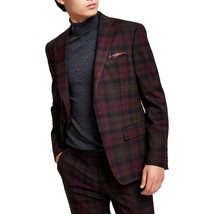 Bar III Men&#39;s Slim-Fit Burgundy Plaid Suit Separate Jacket-44S - £54.91 GBP