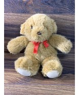 Vintage Dakin Teddy Bear with Red Bow - 1980s stuffed toy - $18.05