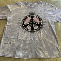 Gildan Mens Purple White Black Pink Peace Sign Tie Dye Short Sleeve Shir... - $18.33
