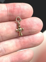 GOLD FILLED Tiny Cross Charm Pendant / round spring clasp - £10.81 GBP