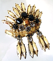 Vintage Juliana Brooch Black Gold Rhinestone Dangles Gold Tone  Pin  - £23.15 GBP