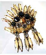 Vintage Juliana Brooch Black Gold Rhinestone Dangles Gold Tone  Pin  - $29.00