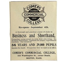 Comer&#39;s Commercial College 1894 Advertisement Victorian Boston Mass 2 AD... - £8.00 GBP