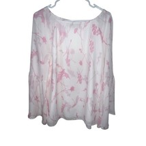 Banana Republic Womens Medium Floral Bell Sleeve Blouse Pink White Top S... - $8.22