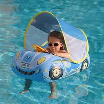 Toddler Pool Float Inflatable Car Baby Swim Float With Adjustable Sun Canopy And - £40.14 GBP