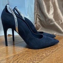 Marc Fisher Pump Womens 10 Blue Suede Shoe Silver Trim Pointy Toe Heel G... - $27.93