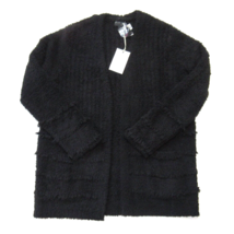 NWT Barefoot Dreams Cozychic Boardwalk Cardigan in Black Fringe Open Sweater S - £59.49 GBP