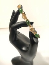 Gold Tone Jade Style Stone Asian Theme Bracelet - £112.72 GBP