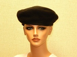 Gyarto Sapka Vintage Black Wool Beret, Leather Headband, Unisex, Medium, #HAT-2 - £23.45 GBP