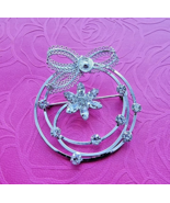 VINTAGE PRETTY 925 STERLING SILVER CRYSTAL FLIWER BROOCH FLORAL PIN - €27,38 EUR