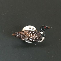 Estate Small Painted Thin Wood Loon Wild Fowl Hat Lapel or Tie Pin – 1 x 0.5 in - £9.63 GBP