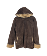 Wilsons Leather Jacket Womens Large Brown Suede Faux Fur Trim Hooded War... - £59.86 GBP