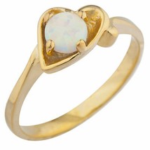 14Kt Yellow Gold Plated Lab-Created OPAL Round Heart Shape Solitaire Ring - £67.10 GBP