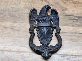 Vintage Cast Iron Eagle Door Knocker Standing With Wings Out 6&quot; X 4&quot; - Emig 389B - £17.49 GBP