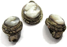 Early Vtg Art Deco Set Carved Cameo Necklace Clip-On Earrings 800 Silver Russian - £137.02 GBP