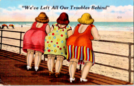 Postcard Comic Left our troubles behind #C12 Unposted 1940s 5.5 x 3.5 - £3.88 GBP