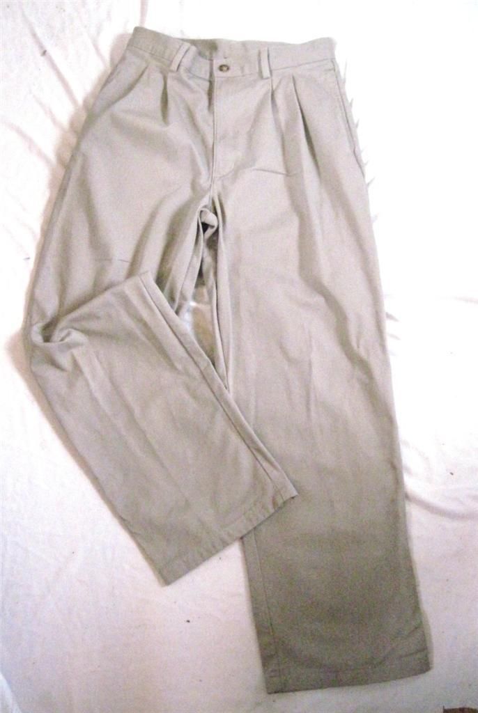 Boys Size 16 Reg Izod Khaki Tan Casual Pants Inseam 28" Cotton Pleated Front - $12.53