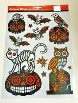 Halloween Skeleton 11 Pieces Window Film Clings Bat Rat Cat Owl Skull - £14.10 GBP