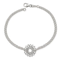 Sterling Silver Double Strand with Center Flower Bracelet - £46.34 GBP