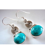 Turquoise Spiral Dangling 925 Sterling Silver Dangle Earrings circle - £17.21 GBP