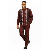 Men Silversilk 2pc Fancy walking leisure suit Italian woven knits 14010 Wine Fig image 5