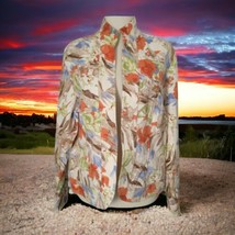 Coldwater Creek Damask Jacket M Blazer Shirt Watercolor Texture Cotton Stretch  - £21.10 GBP