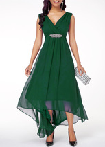 V Neck Sleeveless IrregularSash Crystal Tea Length Chiffon Homecoming Dresses - £64.25 GBP