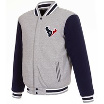 NFL Houston Texans  Reversible Full Snap Fleece Jacket JH Design 2 Front Logos - £94.02 GBP