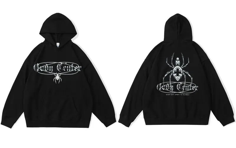 Mens Hoodie Streetwear Sweatshirt Y2K Hip Hop Spider Print Hooded  Harajuku Fash - £258.91 GBP