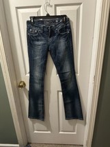 Miss Me Jeans Size 25 Bootcut 33”Long Low Rise 7&quot; JP5332B Angel Rhinesto... - $20.56