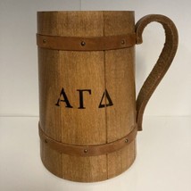 Alpha Gamma Delta Greek Sorority Fraternity Wood Wooden Mug Leather Strap Handle - £31.61 GBP