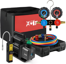 Vacuum Pump with 3-Way R1234Yf AC Manifold Gauge Set, Leak Detector, Can... - $236.36