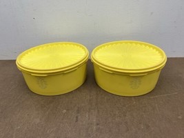 Vintage Tupperware Yellow Canister Set 1204-4 Servalier 1205-3 Seal Lid Stacking - £11.20 GBP