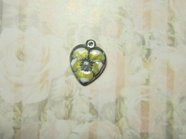 Vintage Sterling silver enameled puffy heart charm-YELLOW &amp; WHITE pansy - £19.81 GBP